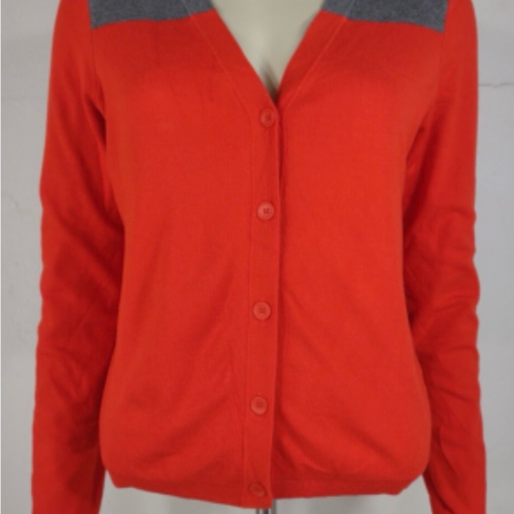 kate spade Saturday Red Cardigan with Gray Shoulder Panels